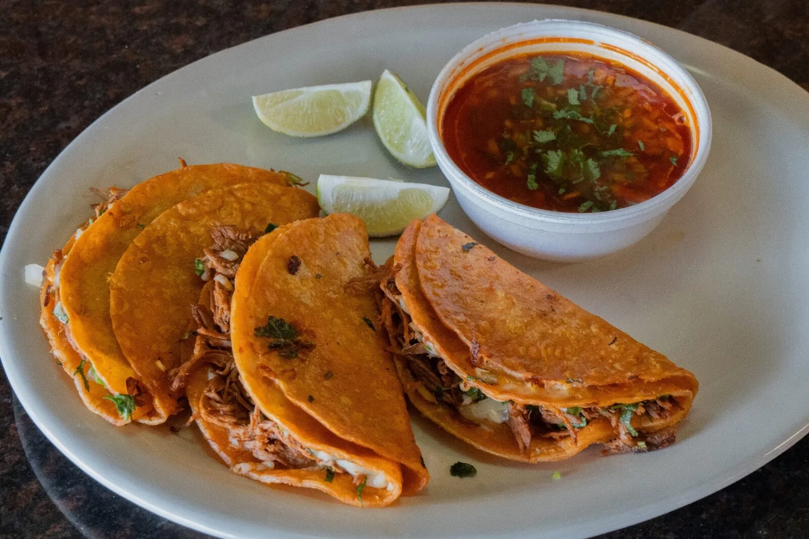 Fresh birria tacos from Las Parrillas Mexican Grill