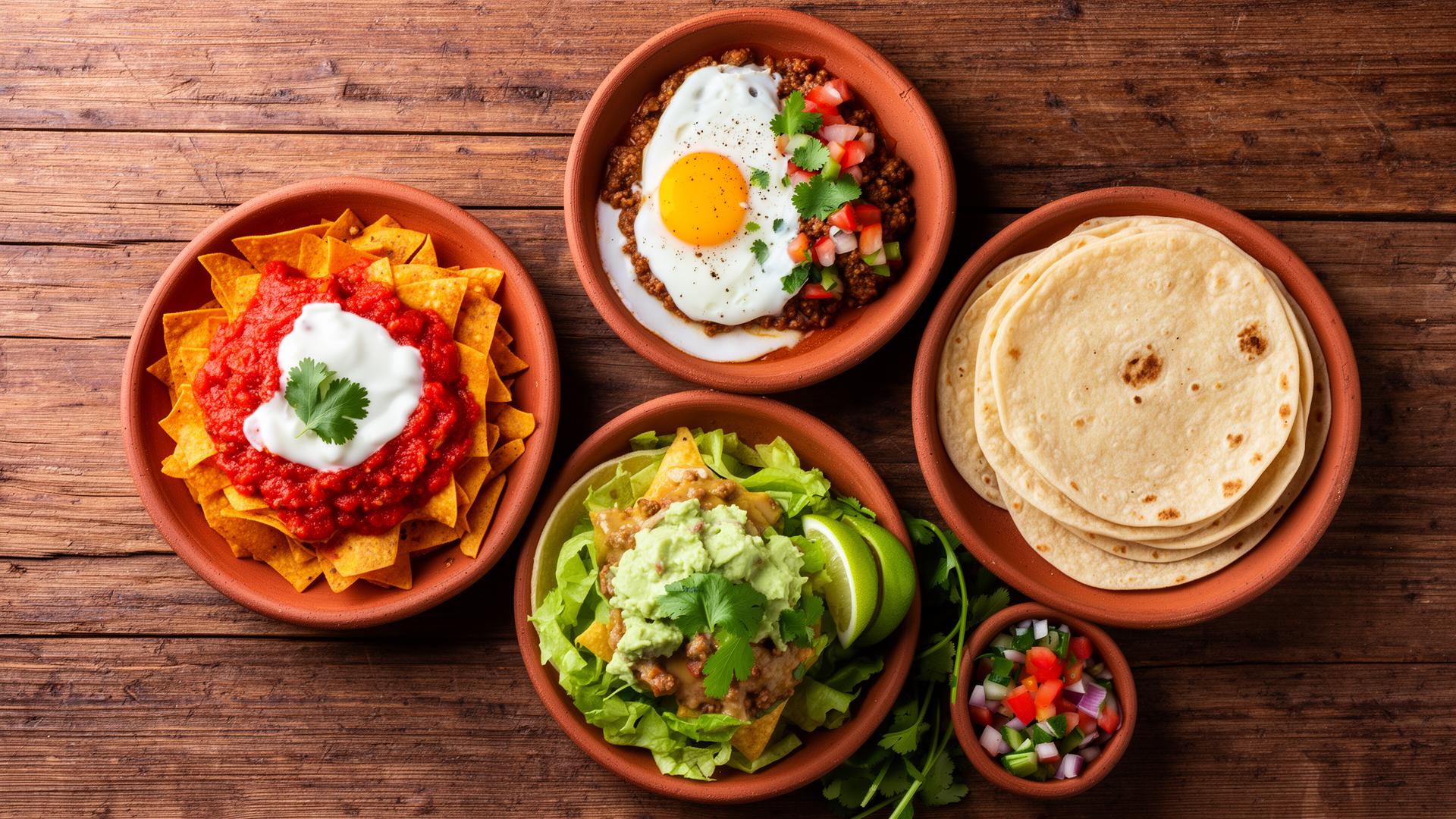 Authentic Mexican breakfast spread with chilaquiles and fresh tortillas